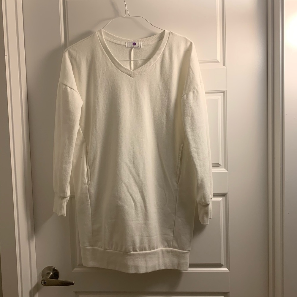 Lilac shade white long sleeve sweater dress